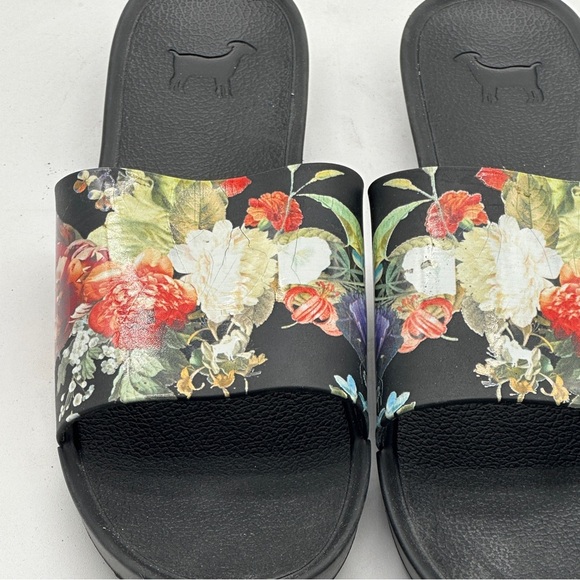 Goats Slides Size 8 / 38Black Flowers Flip Flops Sandals Slip On Beach Pool - Picture 2 of 12